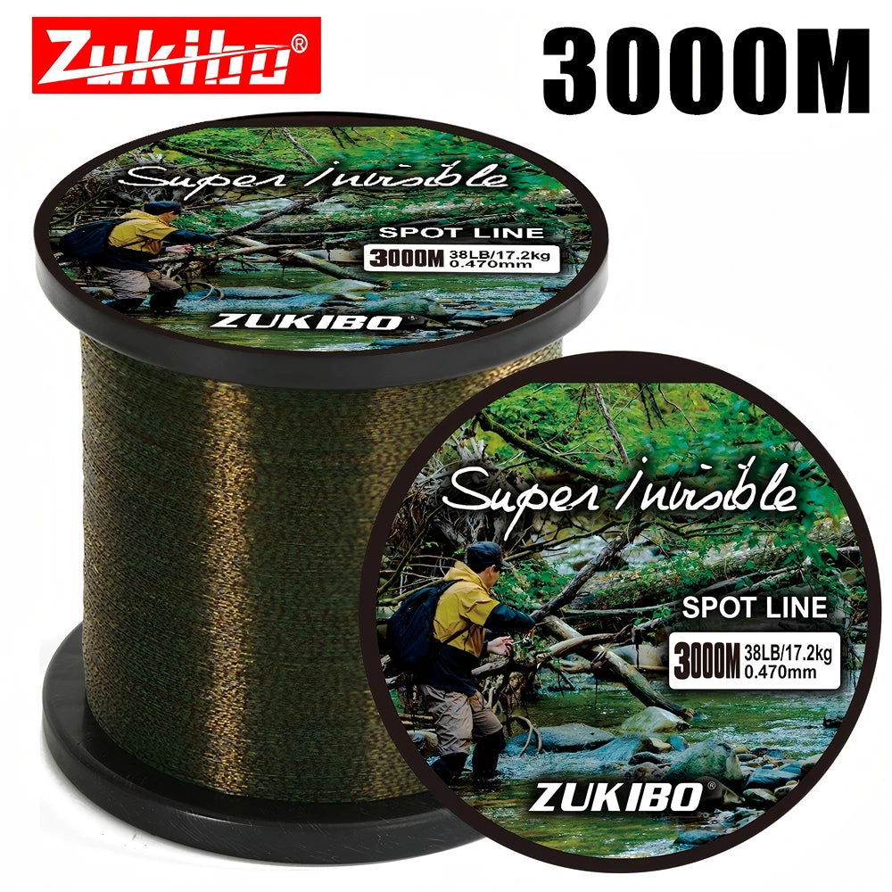 Fil de Pêche Monofilament Camouflage ZUKIBO – Revêtement Fluorocarbone (500M / 1000M / 2000M)