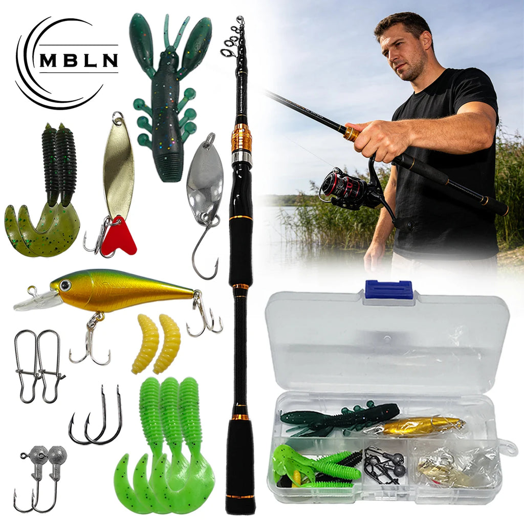 Kit canne à pêche télescopique 1,8m + moulinet spinning - Carbone