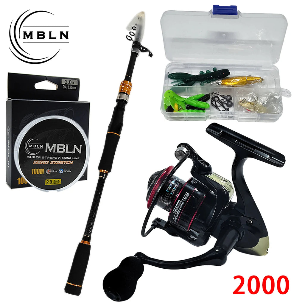Kit canne à pêche télescopique 1,8m + moulinet spinning - Carbone
