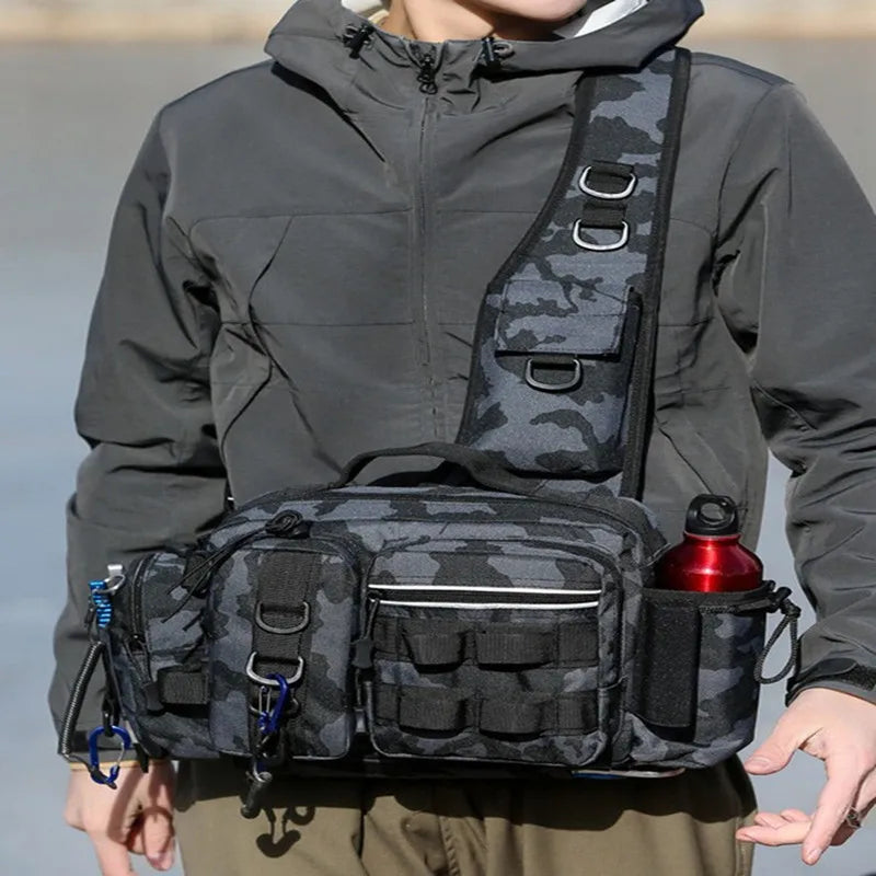 Sac à dos de pêche multifonction – Rangement leurres, porte-canne, bandoulière