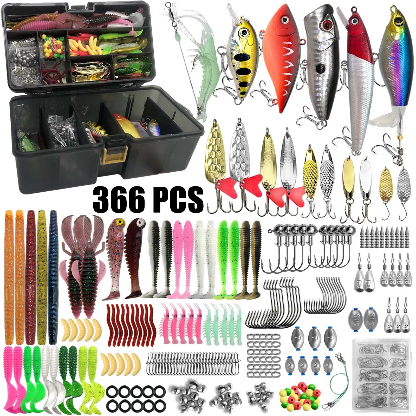 Kit de Leurres de Pêche Complet – 86 à 366 pièces | Truite, Brochet, Perche