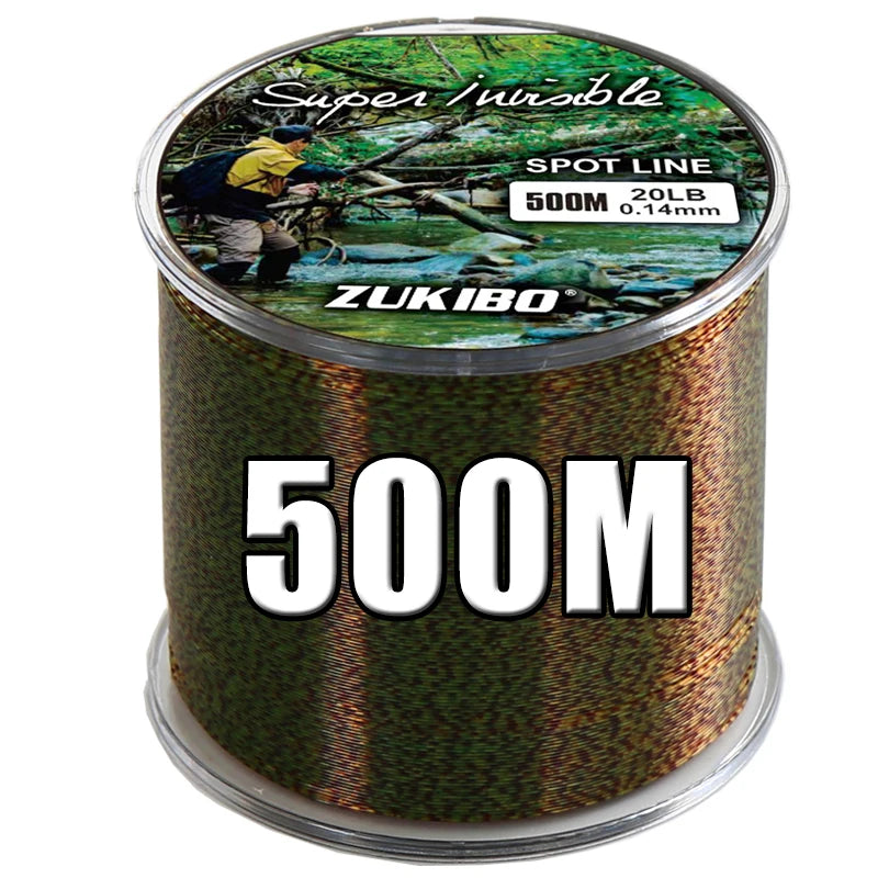 Fil de Pêche Monofilament Camouflage ZUKIBO – Revêtement Fluorocarbone (500M / 1000M / 2000M)