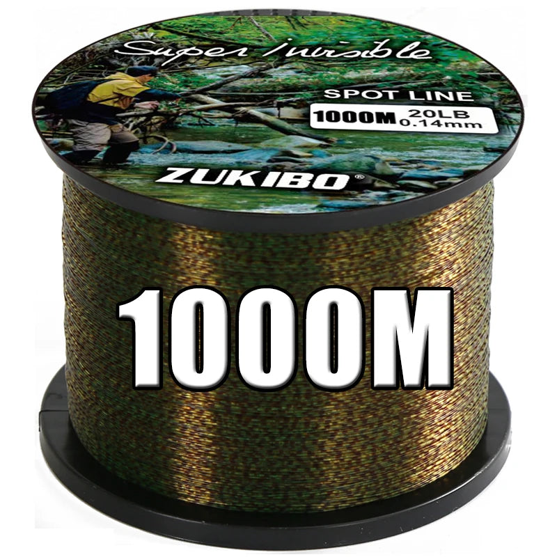 Fil de Pêche Monofilament Camouflage ZUKIBO – Revêtement Fluorocarbone (500M / 1000M / 2000M)