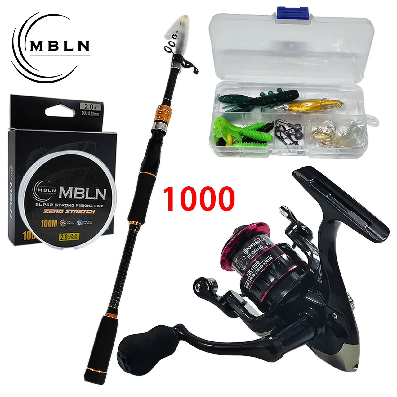 Kit canne à pêche télescopique 1,8m + moulinet spinning - Carbone