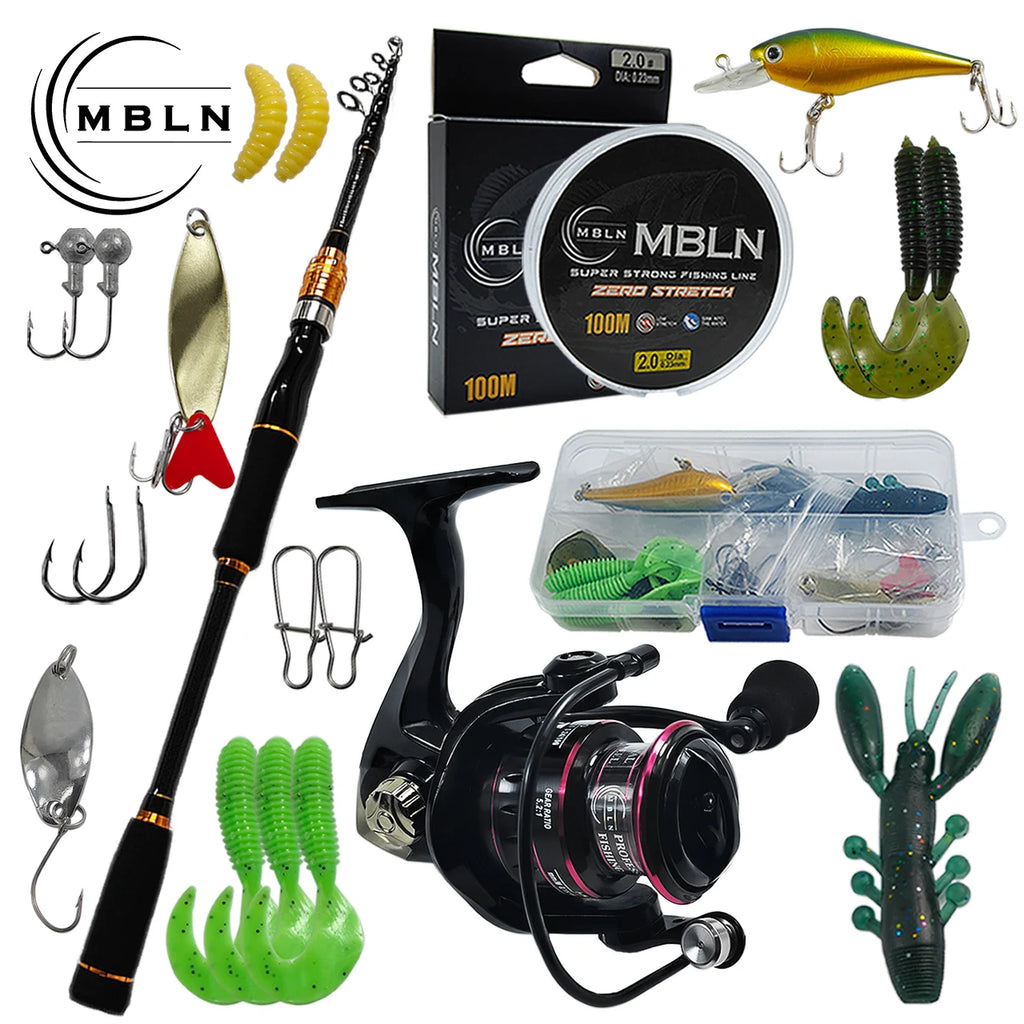 Kit canne à pêche télescopique 1,8m + moulinet spinning - Carbone