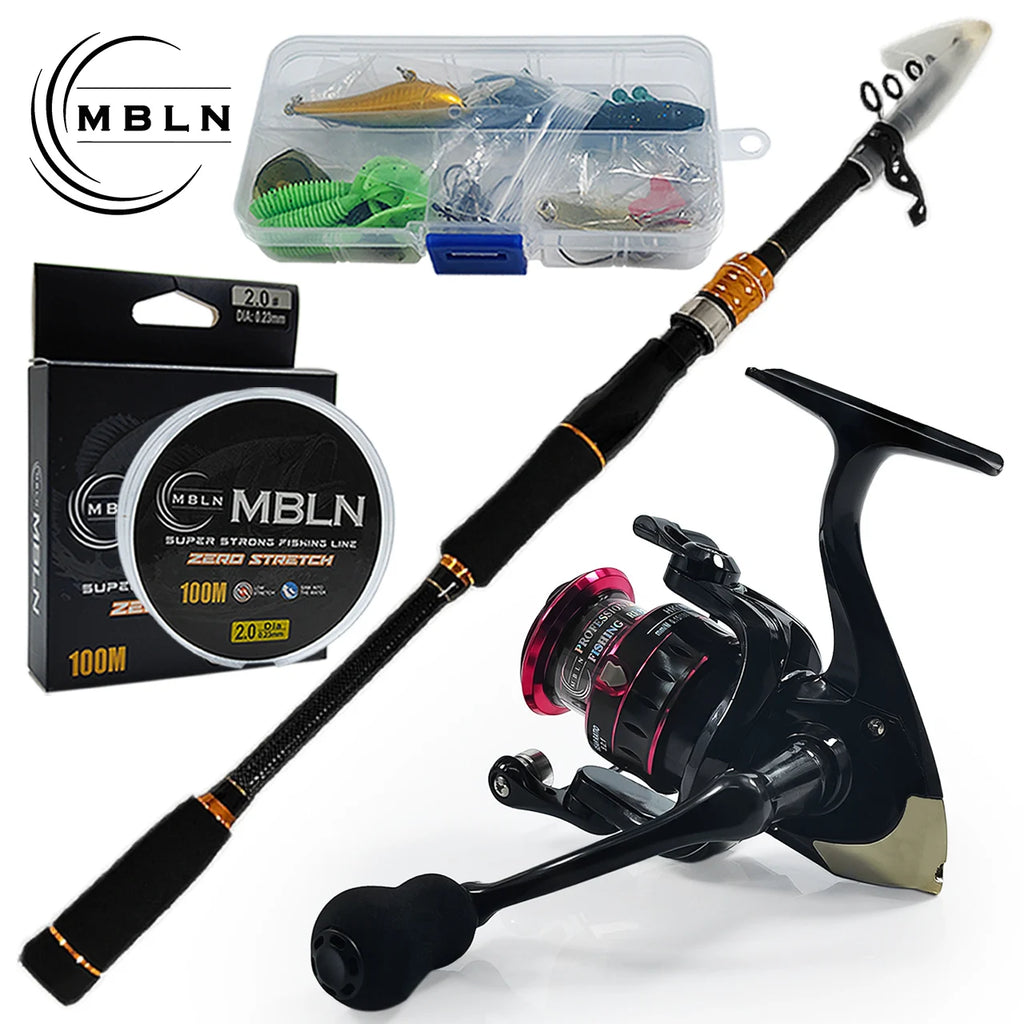 Kit canne à pêche télescopique 1,8m + moulinet spinning - Carbone