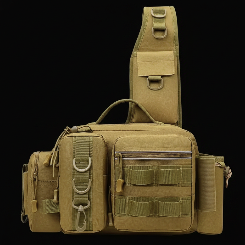 Sac à dos de pêche multifonction – Rangement leurres, porte-canne, bandoulière