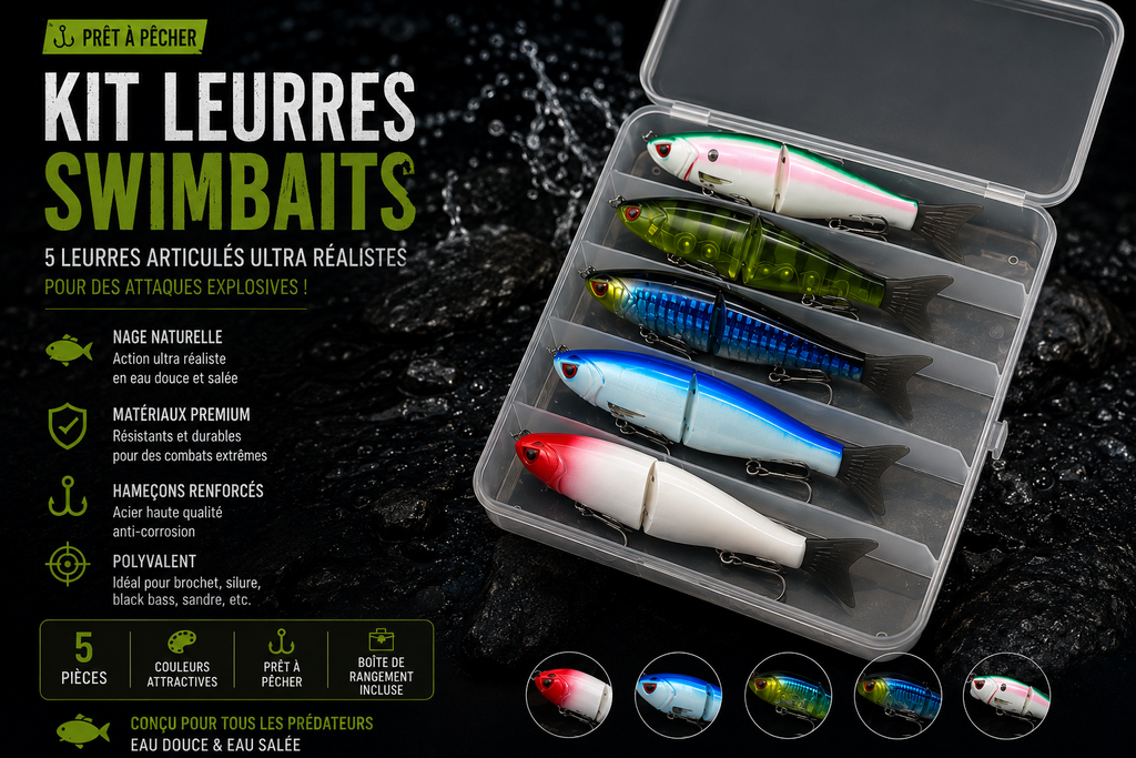 Lot de 5 swimbaits articulés 115mm - Leurre dur de pêche
